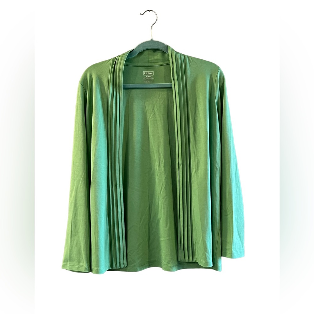 L.L. BEAN Spring Green Pleated Lightweight Cotton Cardigan